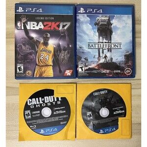 PS4 GAMES LOT - NBA2K17, COD GHOSTS, COD WW2, STAR WARS BATTLEFRONT